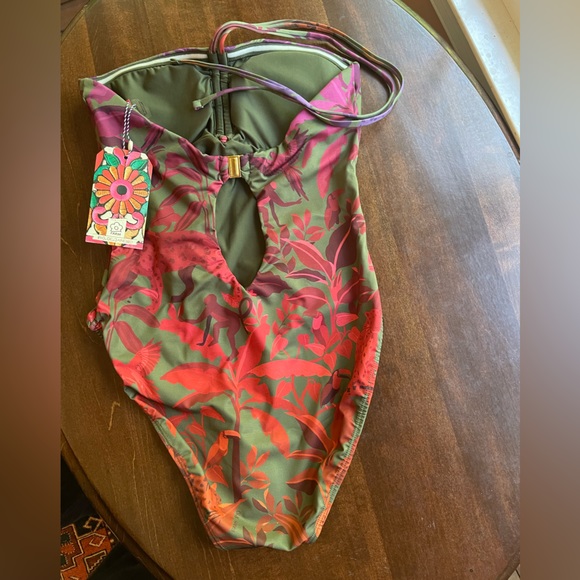 Farm Rio NWT Sz SM Brazilian design Halter one -piece swimsuit; jungle pattern. - Picture 6 of 13